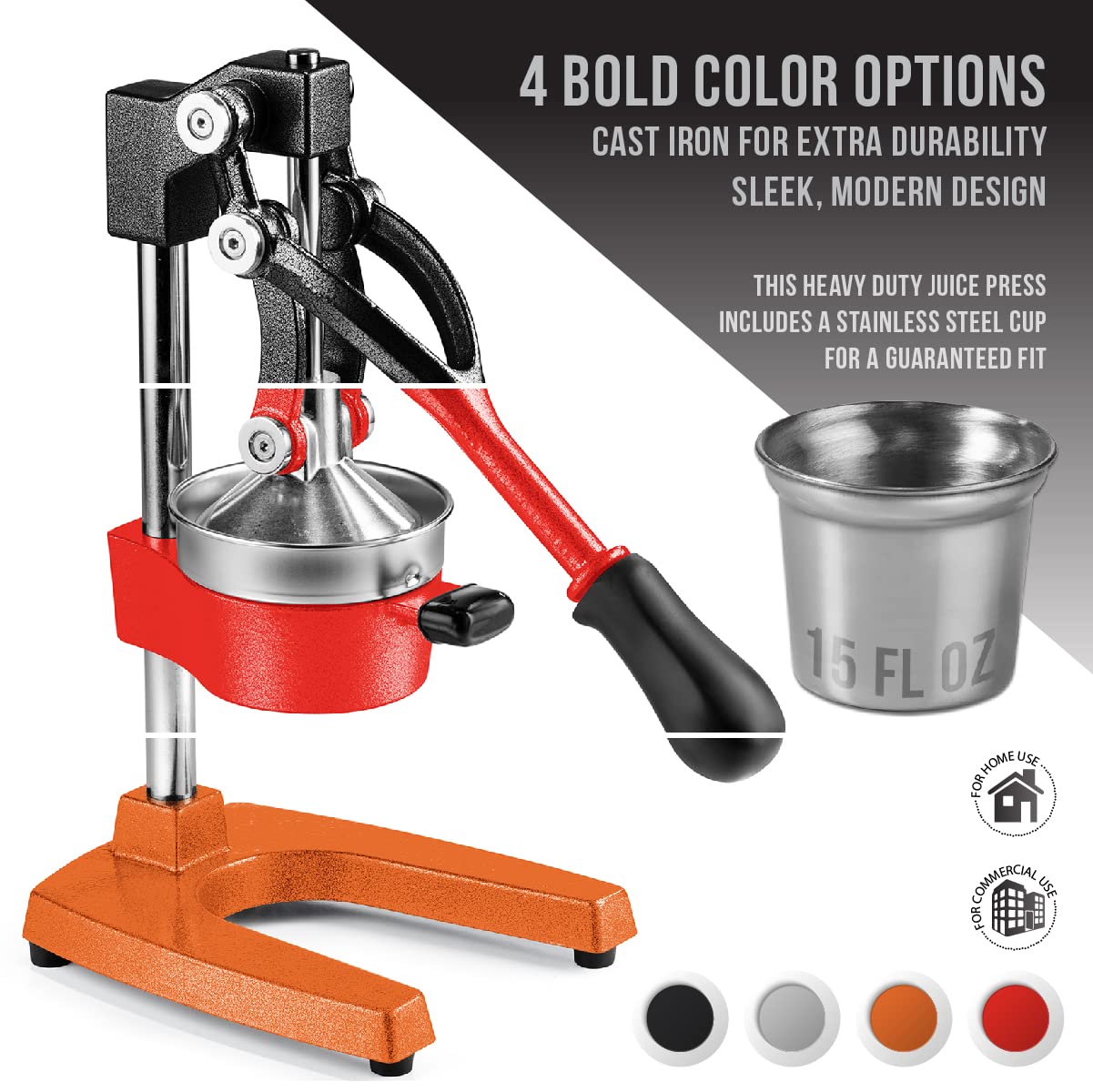 Eurolux Ultra-Premium Cast Iron Juicer | Extra-Large, Heavy Duty, Commercial Grade, Stainless Steel Manual Hand Press Citrus Squeezer For Fresh Orange Juice, Pomegranate, Lemon, and Much More (Gray)