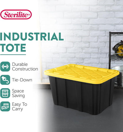 Sterilite 12-Pack Industrial Tote - Heavy-Duty Plastic Storage Bins with Lids, 27 Gallon | Ideal for Organizing Closet, Bathroom, Office