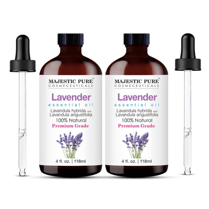 Majestic Pure Lavender Essential Oil with Glass Dropper - Huge 4 Fl Oz - 100% Pure and Natural Lavender Oil - Premium Grade Essential Oils for Diffuser, Aromatherapy, Soap and Candle Making