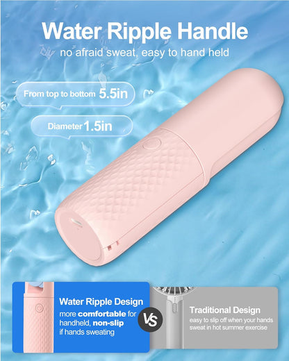 Mini Handheld Fan, Powerful USB Rechargeable Fan, Battery Operated Makeup Fan for Travel, Beach, 10-15.5H Working, Pink