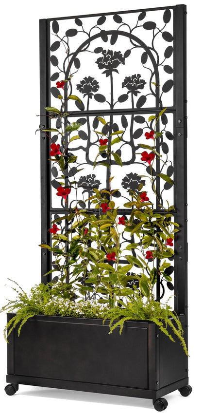 H Potter Black Metal Trellis Planter with Wheels 75” Tall Privacy Screen for Patio Deck Balcony