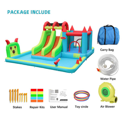 JOOLOOG Inflatable Water Slide Park 18x15FT Mega Water Park Bounce House w/Double Waterslide Large Splash Pool, Deep Pool, Shower,Water Cannon,Climbing Wall and Jumping Bouncer for Backyard Outdoor