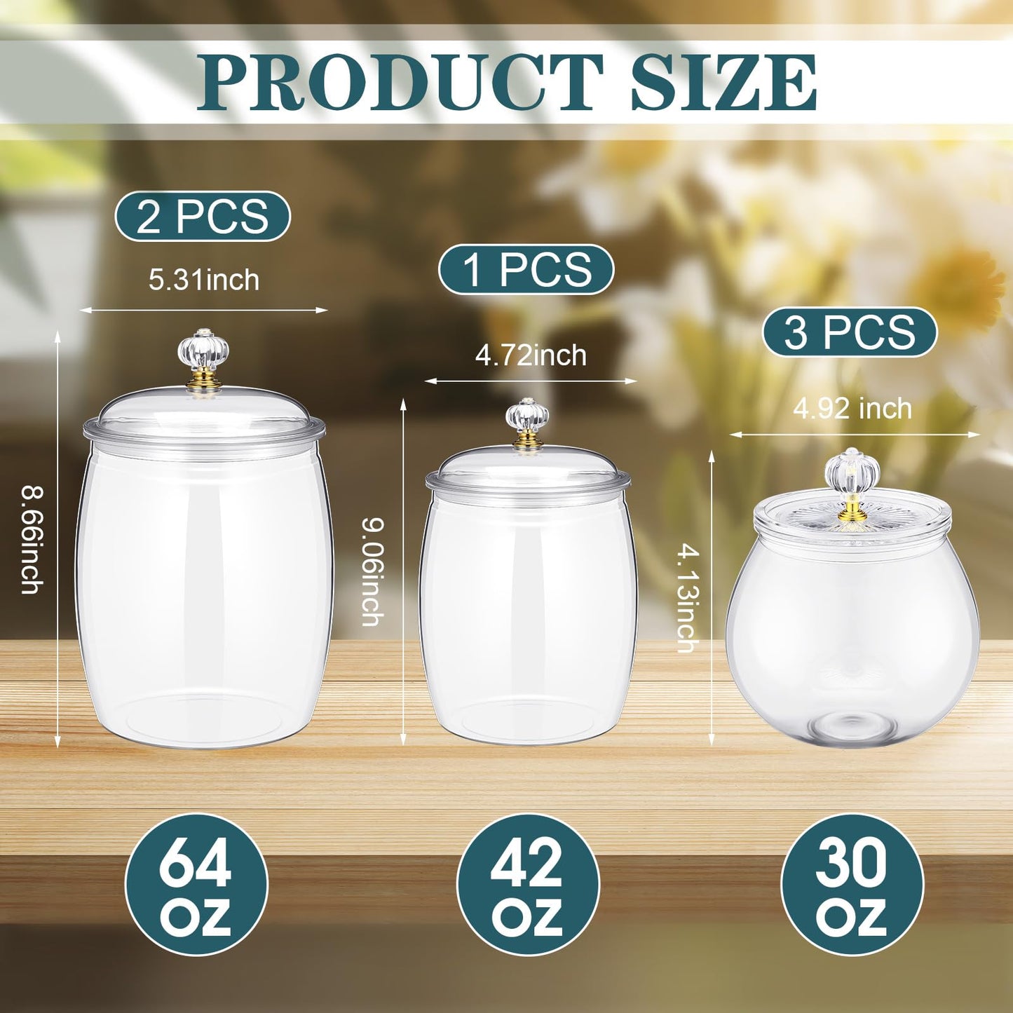 Nuogo 6 Pcs Plastic Candy and Cookie Jar with Lids Decorative Apothecary Jars Candy Buffet Containers Clear Airtight Food Storage Canister Home Decoration(30/42/64 oz,Classic, Stylish)