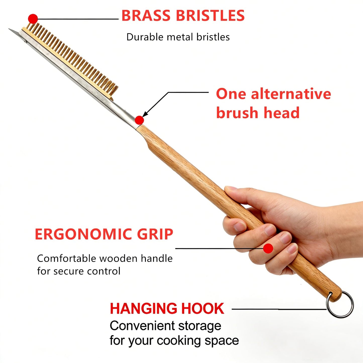 ToppYuanZea 3 Pack 26 Inch Pizza Oven Brush with Scraper and Brass Bristles, Outdoor BBQ Grill Cleaning Brush Copper Wire Pizza Stone with 1 Brush Heads and 1 Screwdriver for Picnic Camping
