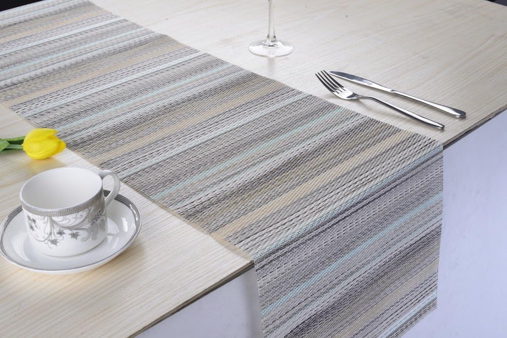 Aothpher Multi Color Rustic Farmhouse Stripe Table Runner, Square Heat Resistant PVC Non-Slip for Kitchen, Weddings,