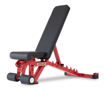 REP Foldable Incline Decline Bench | FID Platform for Home Gym | Compact Portable Fitness Stationary Equipment | Heavy Duty Strength Training Chair | Adjustable Sit-up Dumbbell Workout Support, Red