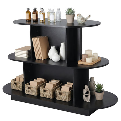 3 Tier Wooden Oval Display Table Large Storage Space Retail Table Modern Standing Display Riser Shelf for Stores Vendor Events 55in W x 23.6in D x 35in H (Black)