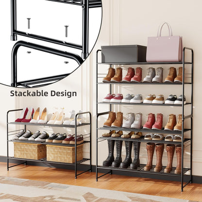 3-Tier Closet 33" SUFAUY Shoe Rack, Metal Wide Shoe Rack Organizer Heavy Duty, Stackable, Black