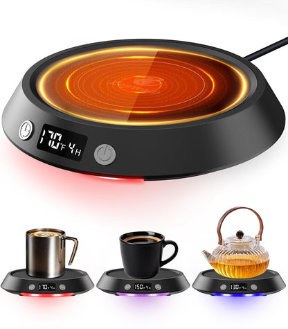 Kepwam Coffee Mug Warmer - 50W Electric Coffee Warmer for Desk 3 Temp Settings & 2-9 Timer Smart Cup Warmer for Desk Candle Warmer Plate with LED Lights Beverage Tea Milk Warmer for Home & Office