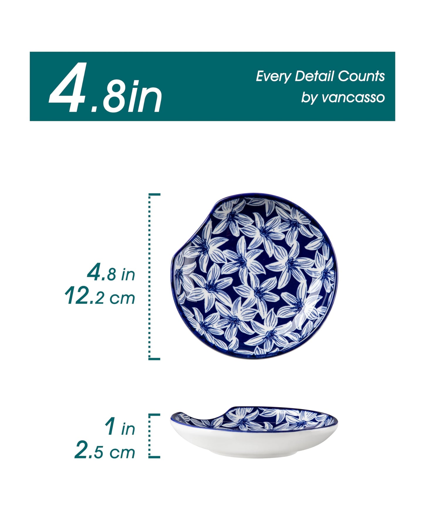 vancasso 6-Pack Ceramic Spoon Rest for Stove Top, Decorative Ceramic Cooking Spoon Holder for Kitchen Counter, 4.8 Inch Blue White Chinoiserie Floral Spoon Rest, Farmhouse Style, Heat-Resistant