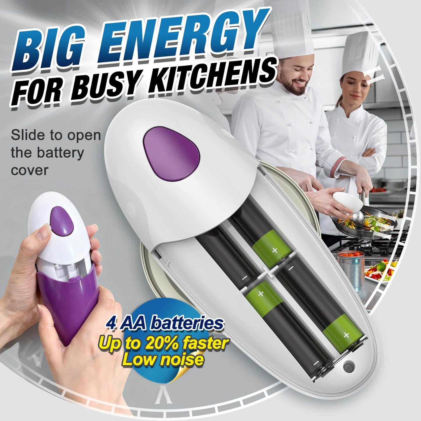 Electric Can Opener, Automatic Can Opener with One-Touch Operation, Smooth Edge Design, Safe for All Can Sizes – Ideal Kitchen Gadget Can Openers for Seniors with Arthritis (Purple)