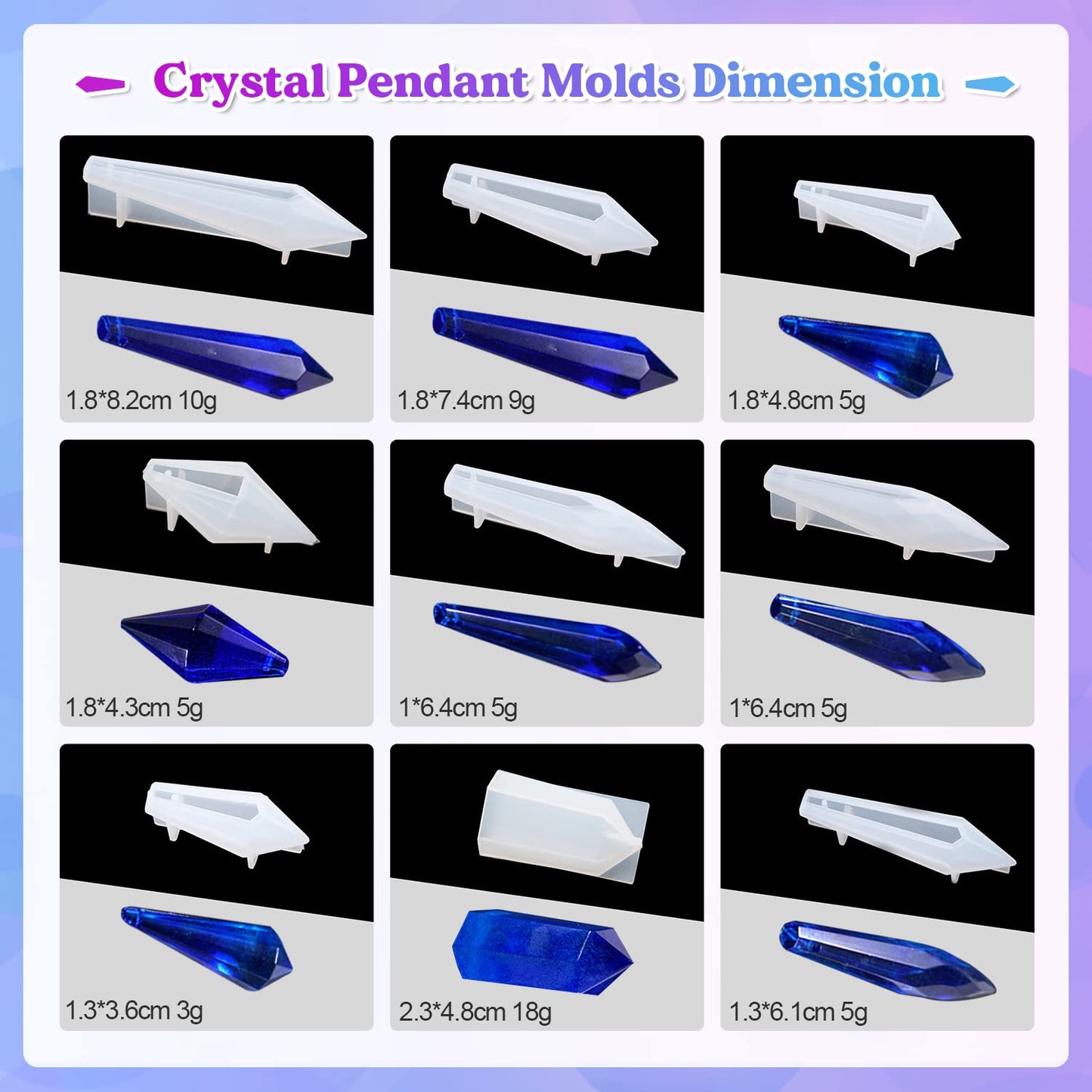 LET'S RESIN Resin Molds 18Pcs Pendulum Crystal Silicone Molds,Multi-Facet UV Resin Jewelry Molds for Quartz Crystals Pendants, Necklace