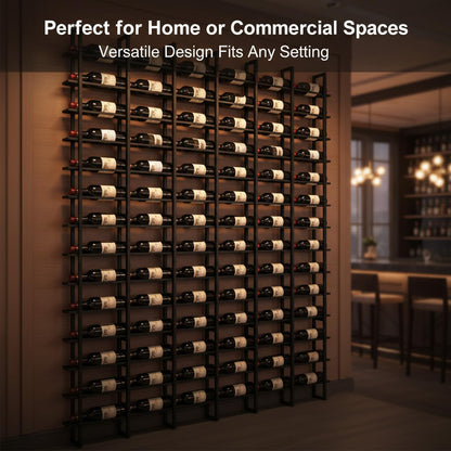 RAJYQODIS Large Wall Mount Wine Rack, 16 Tier 64 Bottle Wine Storage Organizer Display Holder, Metal Liquor Display for Wine Cellars, Home Bars, Kitchens, and Dining Rooms (Black, 64 Bottles)