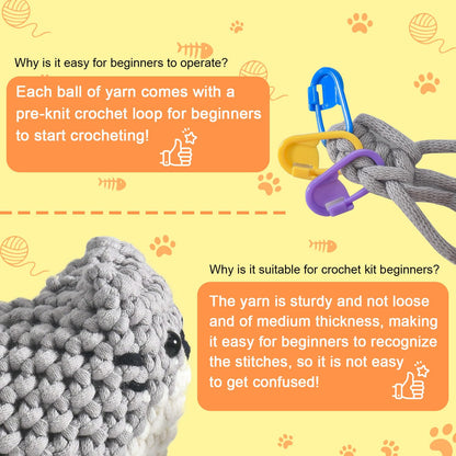 Zepiany Crochet Kit for Beginners, Crochet Cat Beginner Crochet Kit for Adults, Amigurumi Crochet Animals Cat Crafts Crochet Kits, Easy Knitting Kit Galentines Day