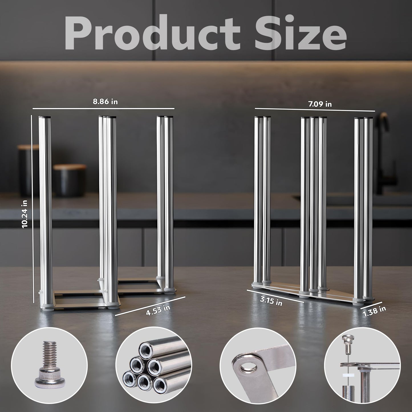 ANSOTHIN Water Bottle Drying Rack, Cup Drying Rack for Counter, Stainless Steel Tumbler Dryer Stand, Space-Saving Mug & Glass Drying Rack, Heavy-Duty Holder for Cups & Water Bottles (Silver – 7 Pegs)