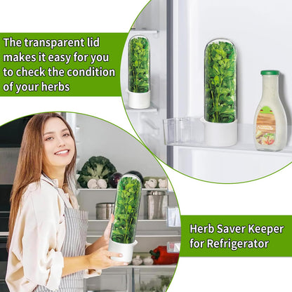 Minkeytal Herb Saver for Refrigerator - Herb Keeper & Cilantro Container for Fridge | Vegetable Preservation Storage Container for Cilantro, Basil, Asparagus | Extends Freshness Up to 2-3 Weeks
