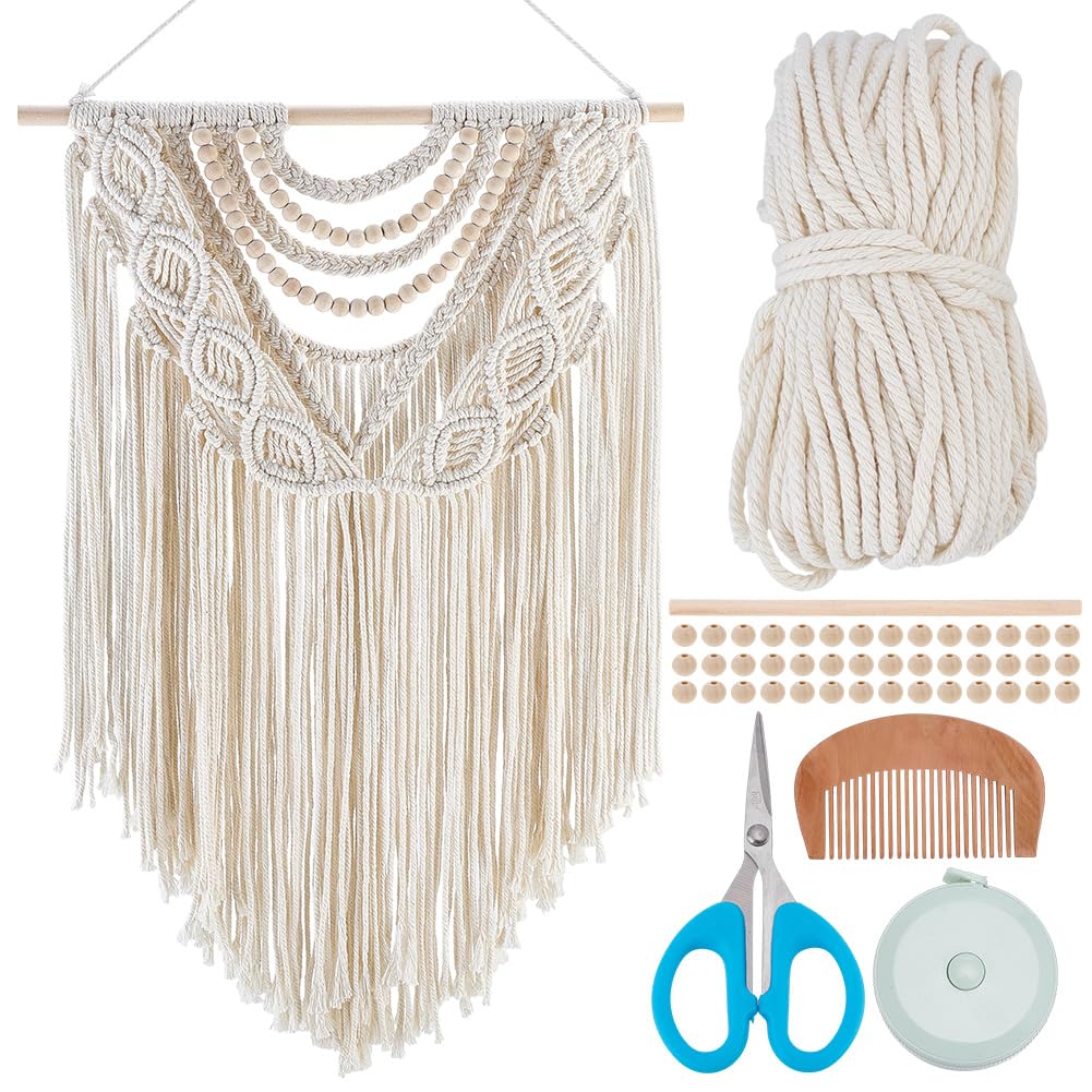 FREEBLOSS Boho Macrame Wall Hanging Kit Woven Tassel Tapestry DIY Cotton Rope Decoration Macrame Kit with Instructions for Adults Beginners, 40cm/15.7" Wide