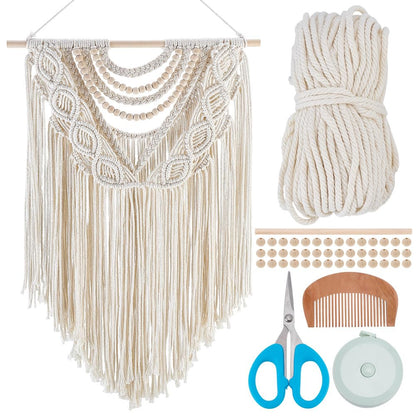 FREEBLOSS Boho Macrame Wall Hanging Kit Woven Tassel Tapestry DIY Cotton Rope Decoration Macrame Kit with Instructions for Adults Beginners, 40cm/15.7" Wide