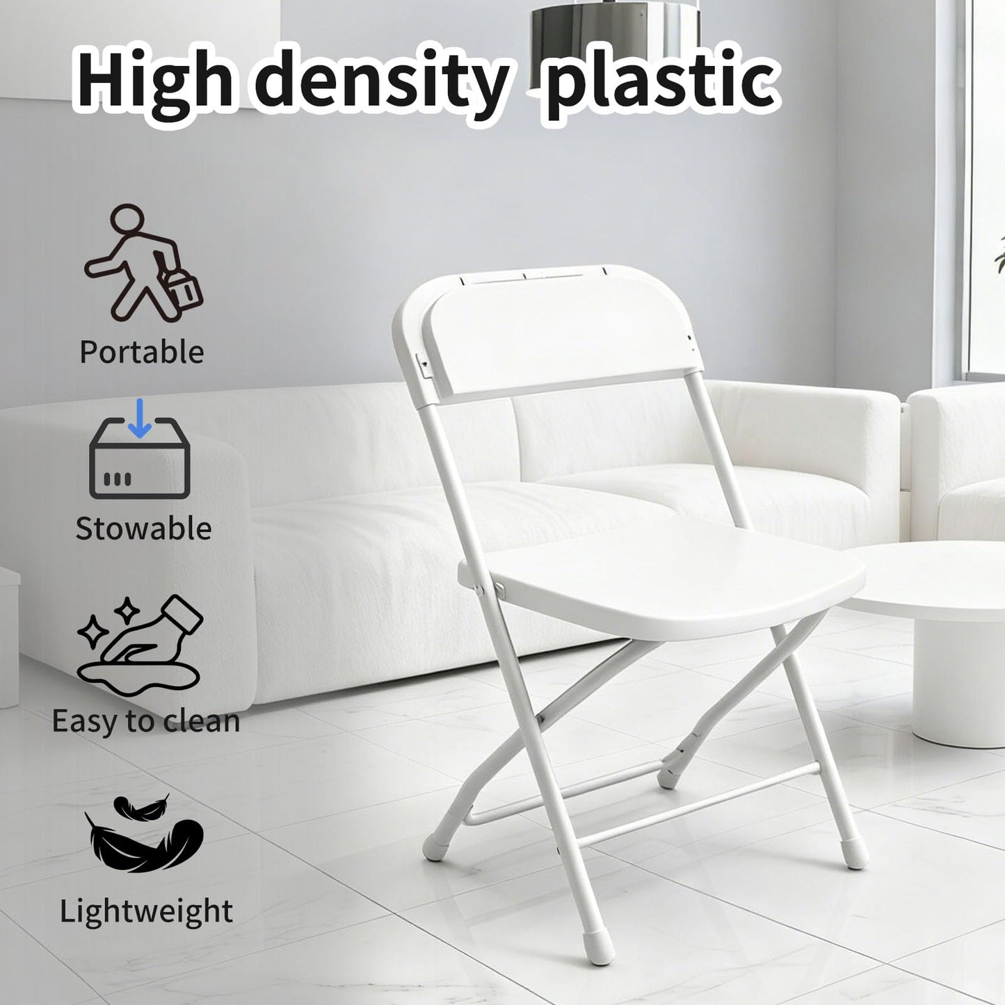 YLGJ&TIDY Plastic Folding Chair Set, Heavy Duty Stackable with Sturdy Frame,No Assembly Required Comfortable Indoor Outdoor Portable Chairs for Party Wedding Office (White PP, 20 Pack)