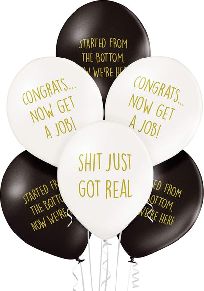 Rude Graduation Balloons - Pack of 12 Premium Funny White and Black Balloons - Class of 2025