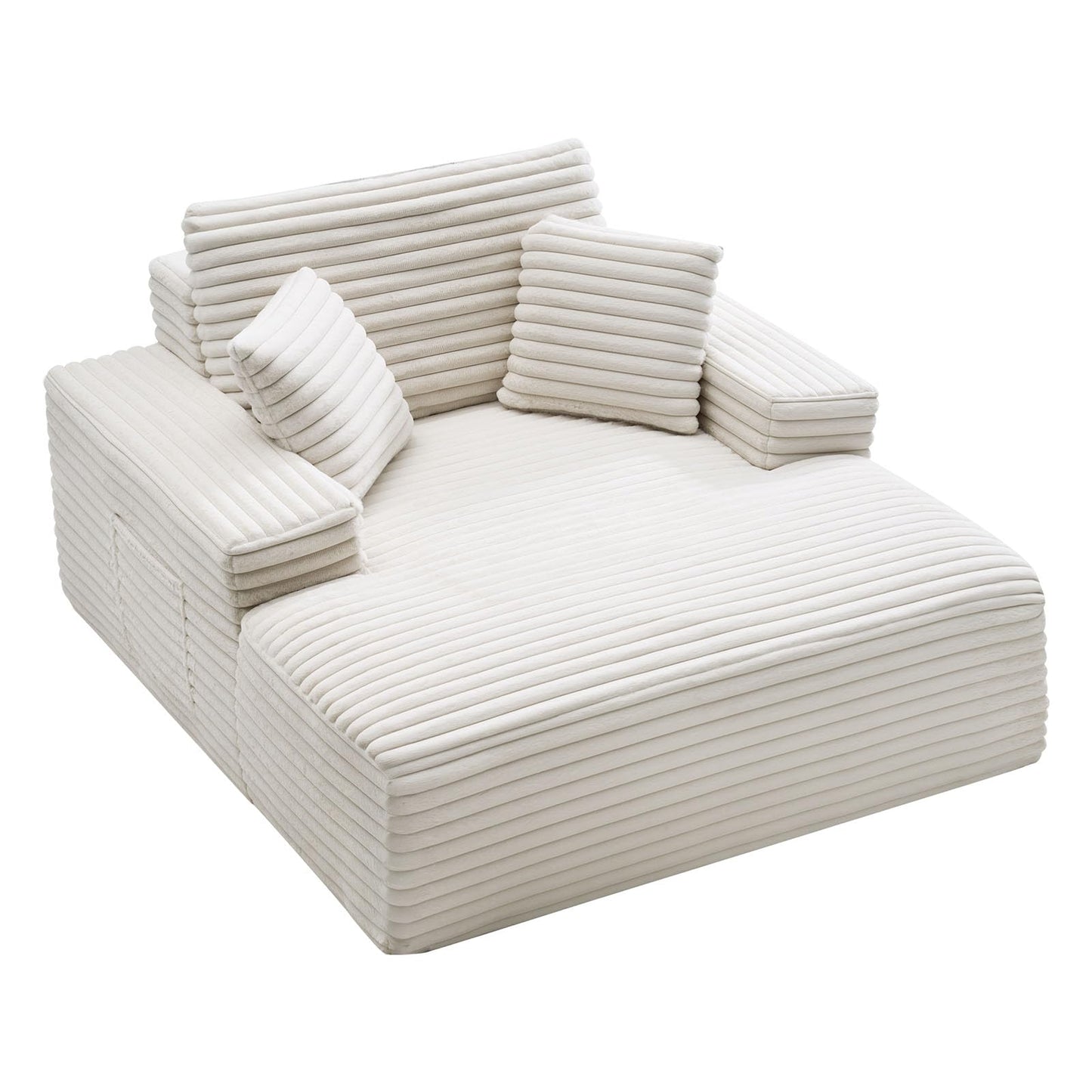 VEVOR Oversized Chaise Lounge Chair, 54" Boneless Chaise Lounge Indoor, Modern Upholstered Reading Chair with Throw Pillows & Armrests, Sofa Couch Deep Seat Sleeper for Living Room, Bedroom, Beige