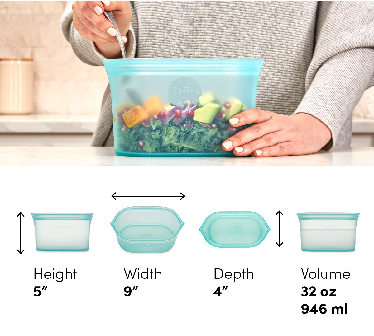 Zip Top Reusable Food Storage Bags | Medium Dish [Frost] | Silicone Meal Prep Container | Microwave, Dishwasher and Freezer Safe | Made in the USA