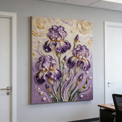 Mrchfr Purple Iris Pearl Painting for Adults Handmade DIY Self-Adhesive Bead Flower Painting for Beginners Pearl Mosaic Art for Home Office Bedroom Wall Art Without Frame 15.75x19.96inch(Style C)