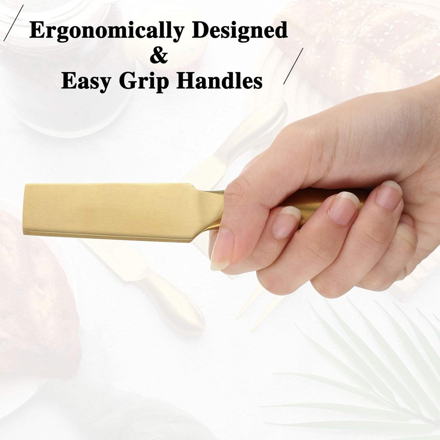 Patelai 4 Pieces Cheese Knives Set, Stainless Steel Tools with Cheese Slicer and Cutters (Gold)