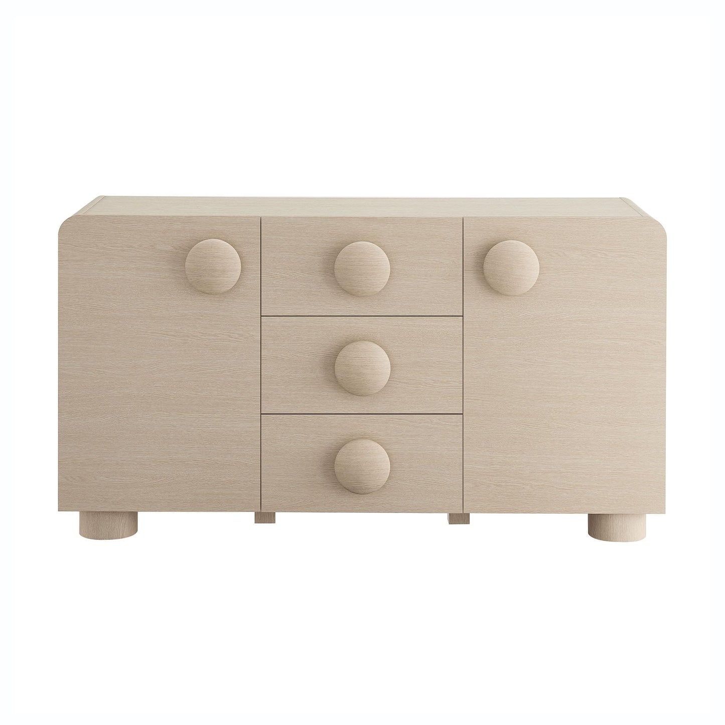 Modway Sonnet Retro Curved Sideboard in Ash – 57 Inch Modern Buffet Cabinet with Circle Knobs – Credenza Cabinet with 3 Drawers – TV Stand Media Cabinet for Living Room, Home Office, Lounge Area
