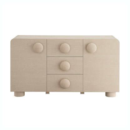 Modway Sonnet Retro Curved Sideboard in Ash – 57 Inch Modern Buffet Cabinet with Circle Knobs – Credenza Cabinet with 3 Drawers – TV Stand Media Cabinet for Living Room, Home Office, Lounge Area