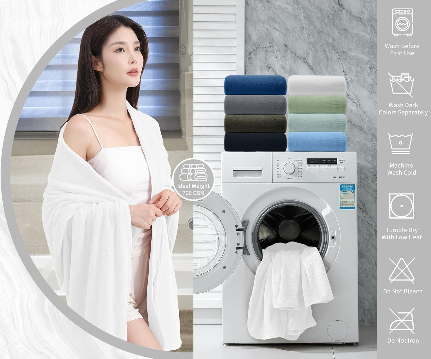 8 Set |2 Sheet,2 Towels,4 Set Piece Bathroom Towel White Oversized Large Bath Towels Hand Washcloths|Ultra Soft