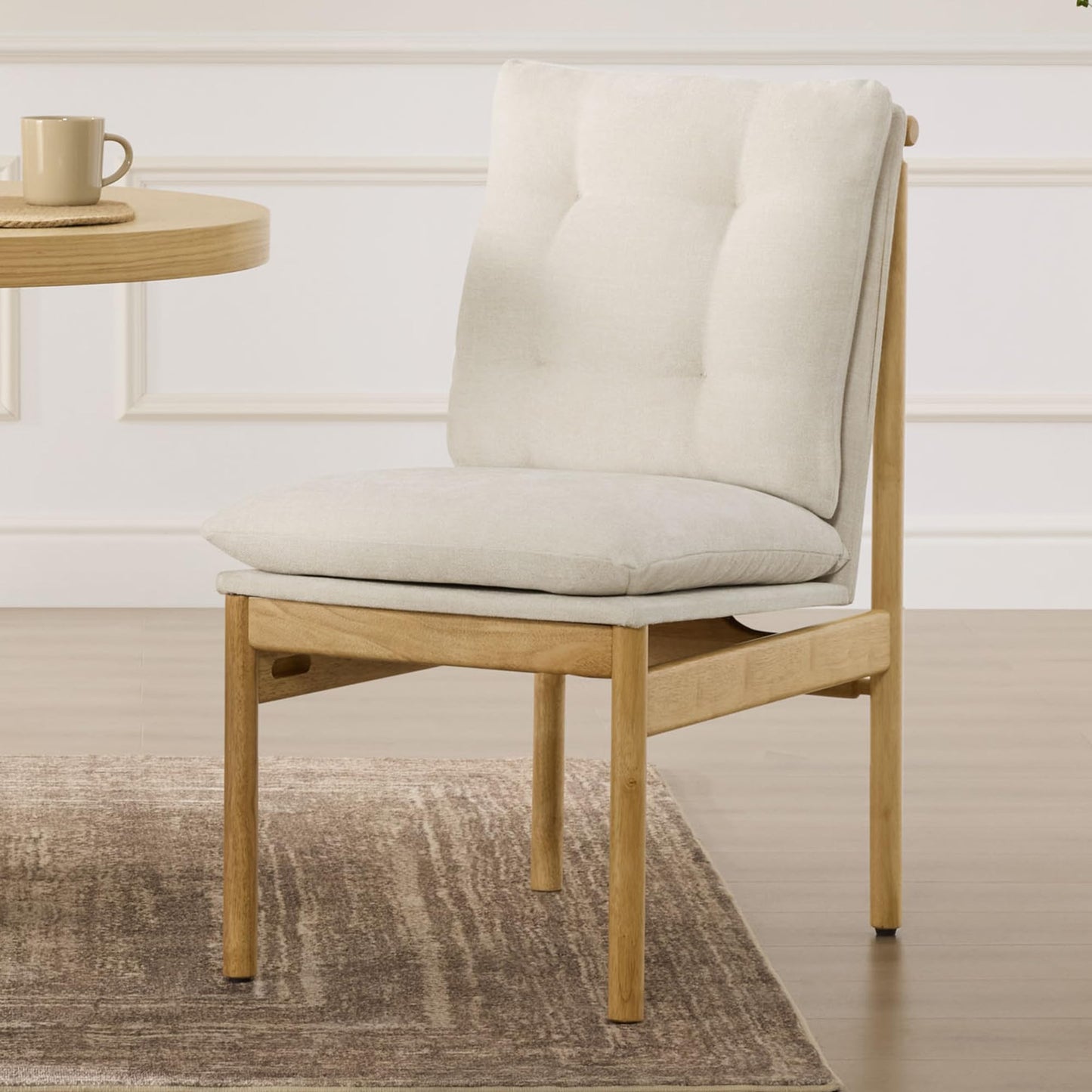 CHITA Dining Chairs Set of 2, Mid Century Modern Upholstered Kitchen Chairs with FSC-Certified Rubberwood Legs & Padded Seats,Chenille Linen