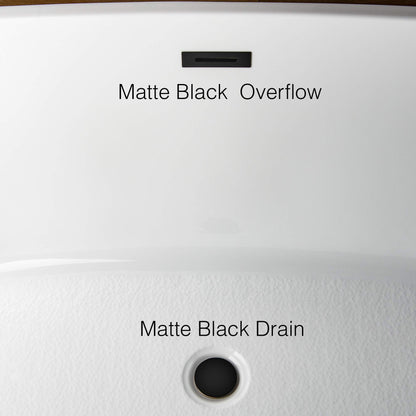 WOODBRIDGE 59" Acrylic Freestanding Bathtub Contemporary Soaking Tub with Matte Black Overflow and Drain,Black