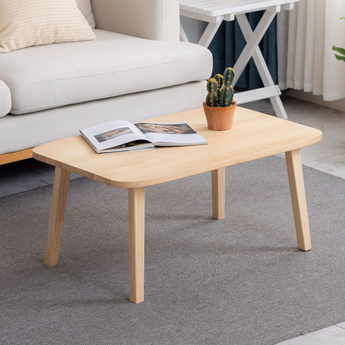 MHJKHG Foldable Wooden Table Living Room Coffee Table Foldable Coffee Table Children's Game Table Laptop Table，Wood Color 60x40x27cm