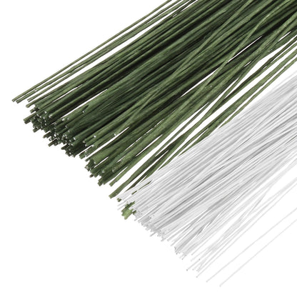 PATIKIL 200 Pcs 24 Gauge Floral Wire, 14 Inch Floral Stem Flower Paper Wrapped Wires for Flowers Crafts Bouquet Arrangement Supplies Wreath DIY Projects, White/Dark Green