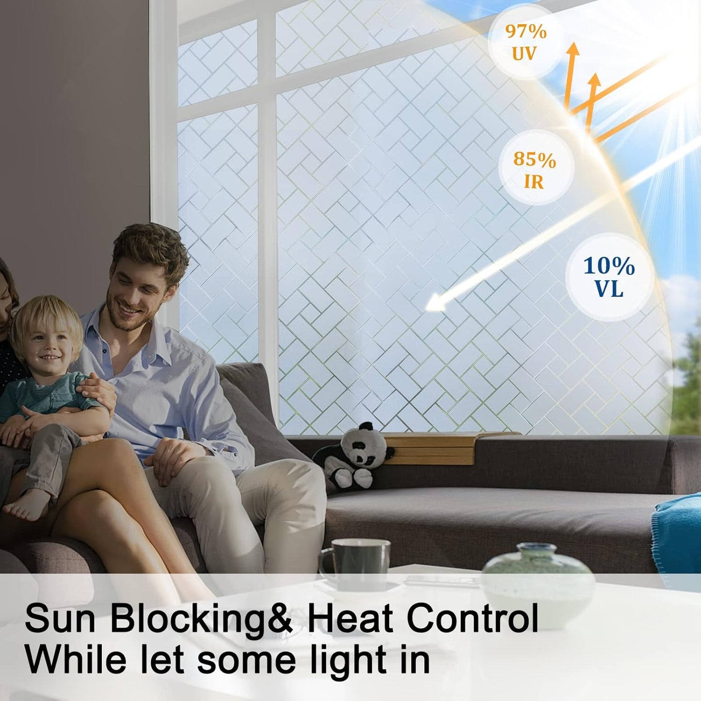Coavas Non-Adhesive Window Privacy Film, Frosted Glass Sun Blocking Heat Control UV Blocking, 17.5 x 118 inches