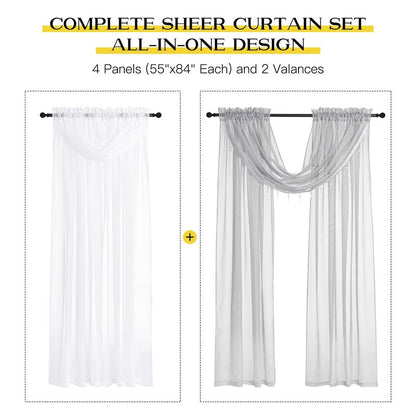 NICETOWN Sheer Curtain Elegant Voile Curtains for Living Room/Nursery, Victorian Drapes Rod Pocket, Light Grey & White