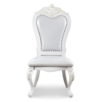Furniture of America Adair Traditional Solid Wood Side Chairs Set of 2, Leatherette Upholstered Seating with Nailhead Trim and Cabriole Legs for Kitchen, Dining Room, White