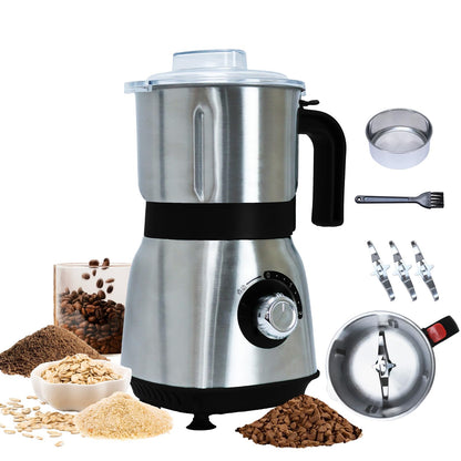 Grinder for Kitchen, Spice Grinder Electric Dry Comes With 3 Removable Stainless Steel Blades, 500w Suitable For Grinding Spices, Herbs, Coffee Beans, Grains, Nuts (Black)
