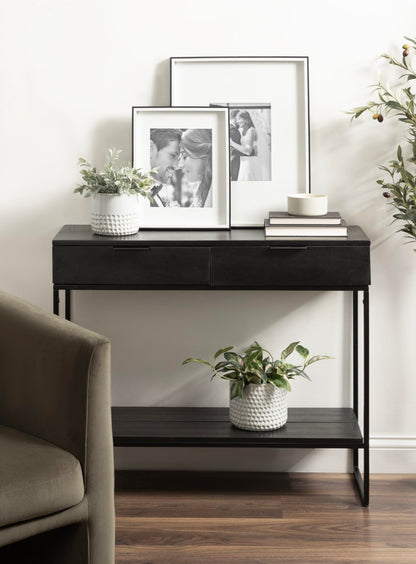 Kate and Laurel Malone Modern Wooden Console Table with Wood Shelf; 36 x 13 x 31; Black; Transitional Wood Entryway Table with Shelf and Drawers for Entry Storage Options