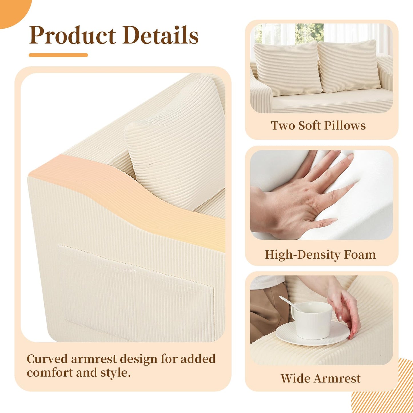 MeMoreCool Convertible Sofa Bed, Pull Out Loveseat Sofa Sleeper Couch for Bedroom Living Room Lounge, 2 in 1 Small Couch Bed with Pillow, Foldable Love Seat Futon Corduroy Beige