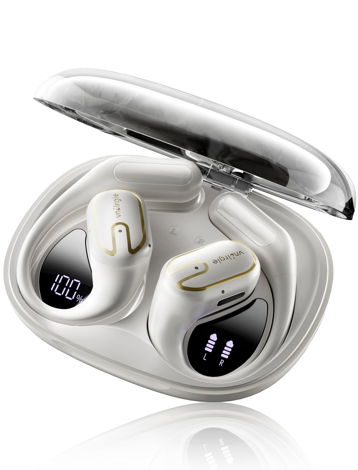 2026 Upgraded Open Ear Headphones,Over Ear Earbuds with Ergonomic Earhook,Bluetooth Headphones 6.0 with Smart Digital Display,80H Playtime,IPX7 Waterproof,Touch Control Operate Fit Cycling (Off White)