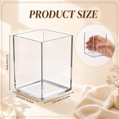 Wovnet 50 Pack Clear Acrylic Pencil Pen Holder Cup Square Makeup Brush Storage Organizer Bookmark Hairbrush Fork Holder 2.6 x 2.6 x 3.5 Inch Desktop Stationery Organizer Accessories for Office Home
