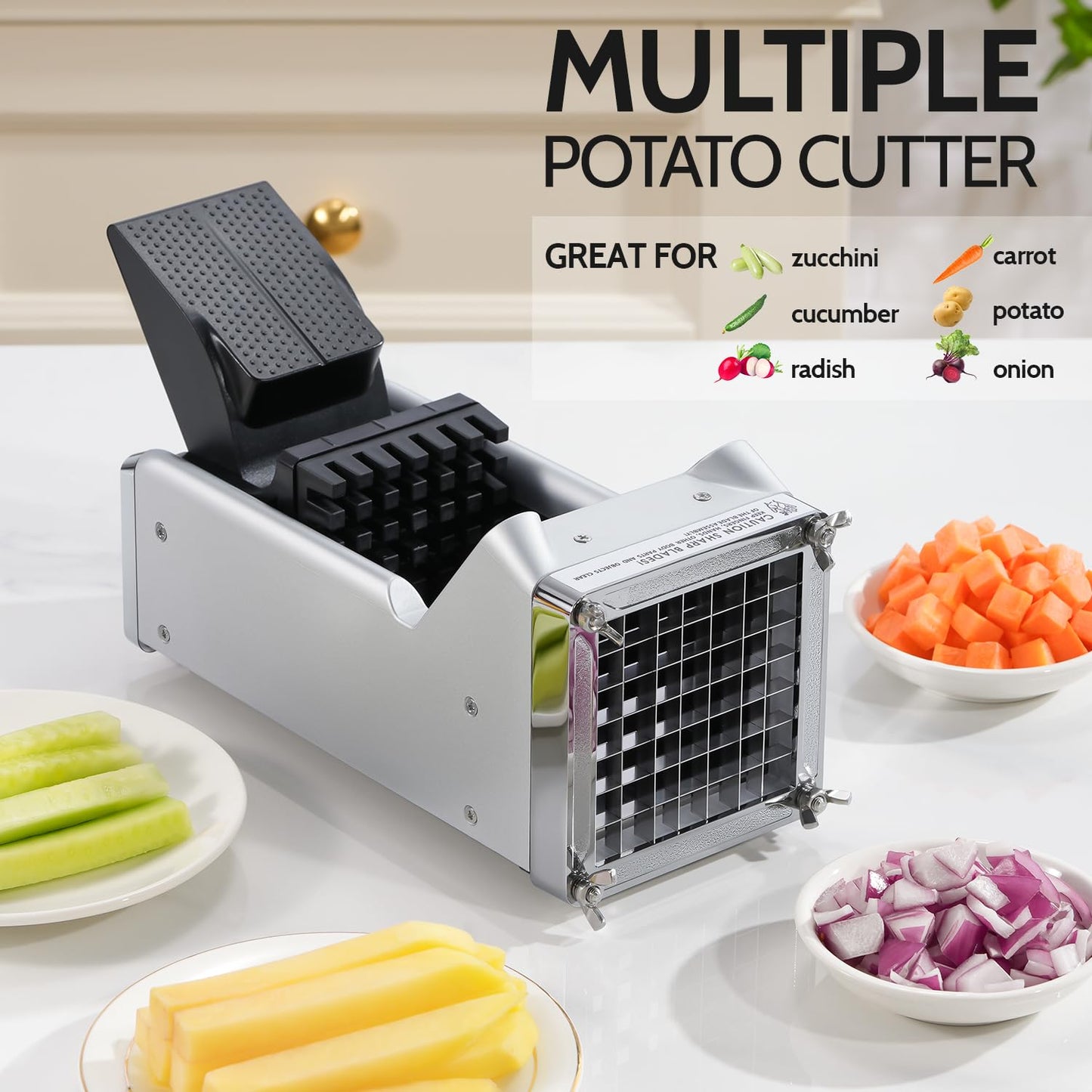 Potato Cutter, Sopito Stainless Steel Blade Fry Cutter to Get 1/2 Inch French Fries, Great for Potatoes Carrots Cucumbers, Home Use