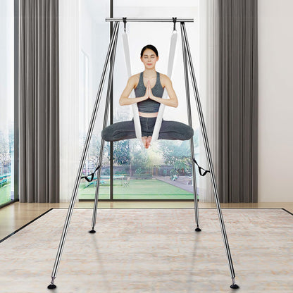 VEVOR Aerial Yoga Frame & Hammock Set, 9.67ft Yoga Swing Frame with 6.6-Yard Nylon Hammock, Heavy-Duty Premium Stand, 551.15 lbs Max Capacity Rig, for Indoor & Outdoor Aerial Fitness Training (White)