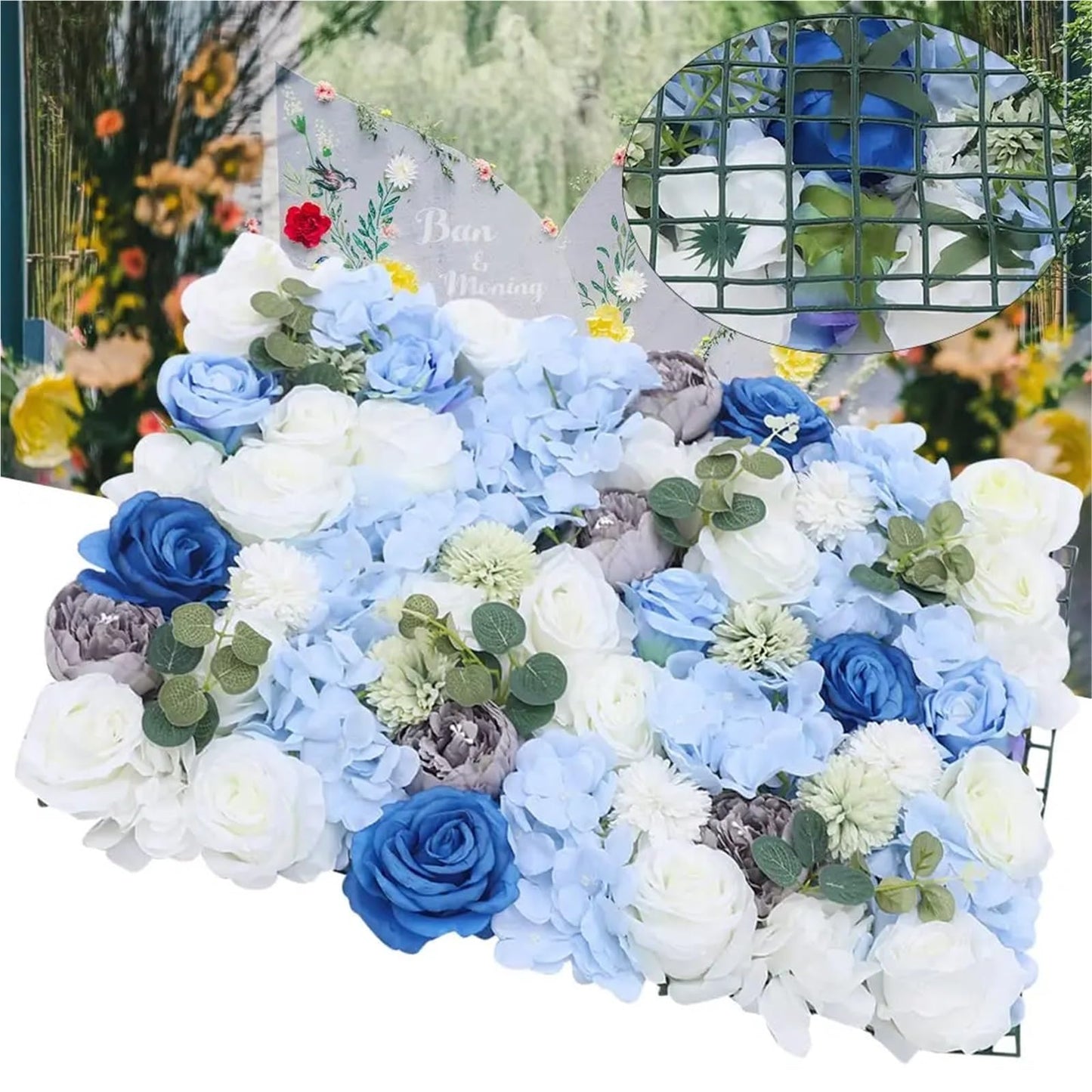 TYLPFH 6Pcs Artificial Silk Rose Flowers Wall Backdrop, Flower Panel Floral Faux Back