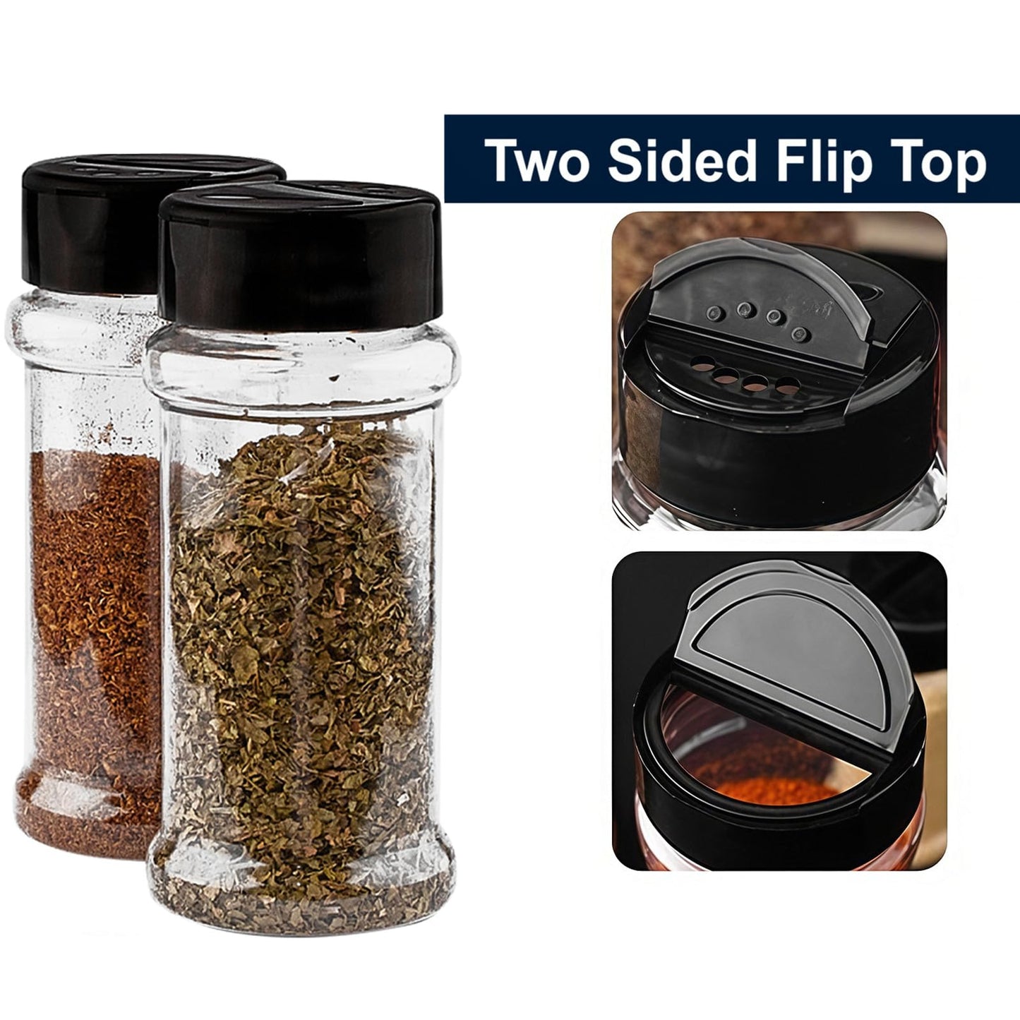 TUZAZO 24 Pcs Spice Bottles Plastic Seasoning Containers, 3 Oz Clear Plastic Spice Jars with Shaker Lids Empty for Spice & Herbs, Powders, Glitters, BPA Free | Heavy Duty | Wide Mouth | Dual Flaps