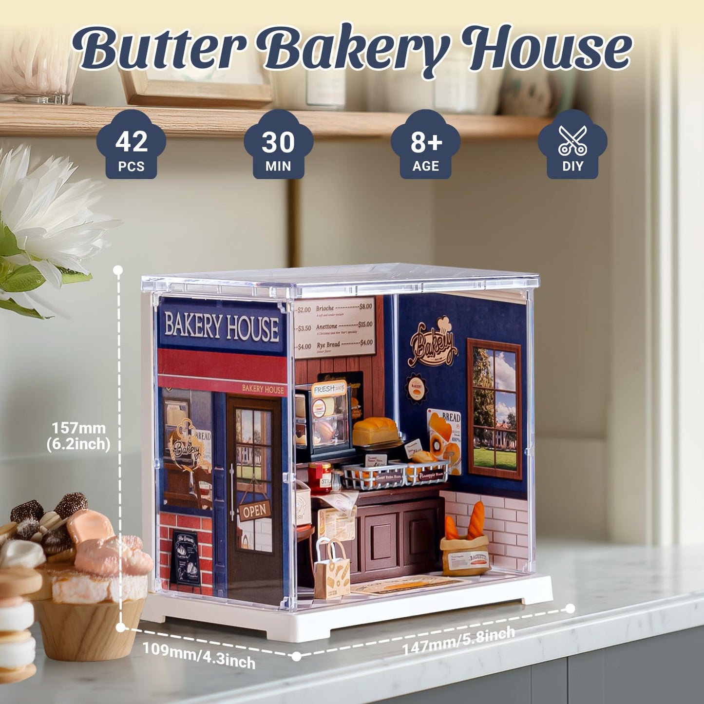 Rolife Mini Super Creator Series, DIY Miniature Butter Bakery House Dollhouse Kit, Bulid Scenary for Action Collectible Figures,Creative Gifts for Adults Women
