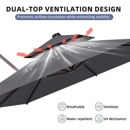 ZLACUIU 10x13FT Cantilever Outdoor Patio Umbrellas, Double Top Large Rectangle Umbrella, Heavy Duty 360° Rotation Offset Outdoor Sun Shade Umbrella for Garden Deck Pool Backyard Patio, Grey