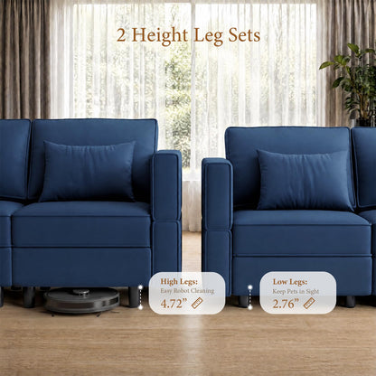 Vesgantti Modular Sofa Bed with Storage, 92" Sleeper Sofas with 9 Seats Storage Chaises Removable Cover, Luxury Large Velvet Sectional Couch Set for Living Room, Apartment, Home Theater, Blue